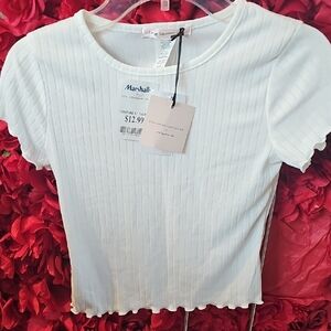 Love Squared NWT Girls White Ribbed Top Size 8